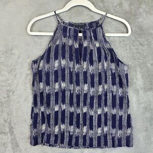 Banana Republic Navy and White Halter-Style Printed Tank
